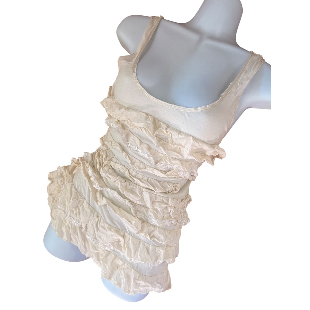 Y2K 2000s style J.Crew Ruffle Sequin Tiered‎ Sleeveless Cotton Tank Top